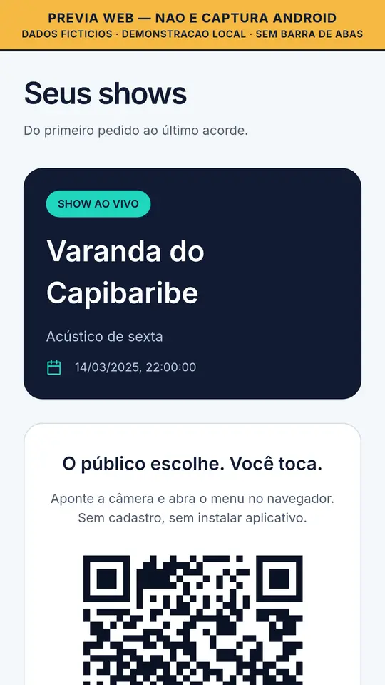 Prévia web de um show ao vivo com controles de pausa e limites
